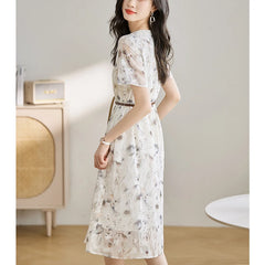 V-neck Elegant Fashion Floral Printed Midi Dress