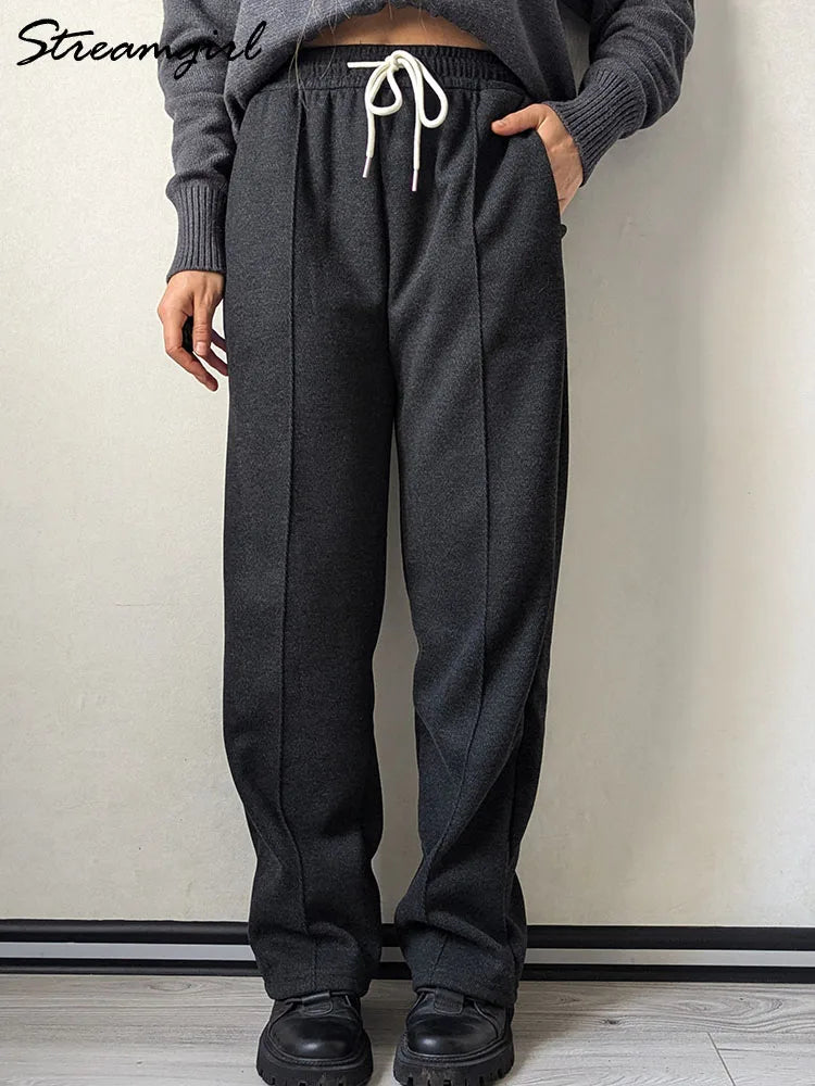 Wool Pants With Fleece Trousers High Waist Velvet Straight Leg Pants