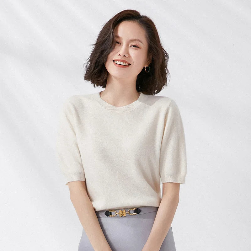 Short-sleeved O-neck  Pullover T-shirt Knitted Base Sweater