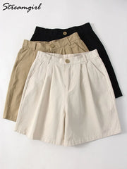 Casual Wide Leg Cotton High Waist Loose A Line Short Pants