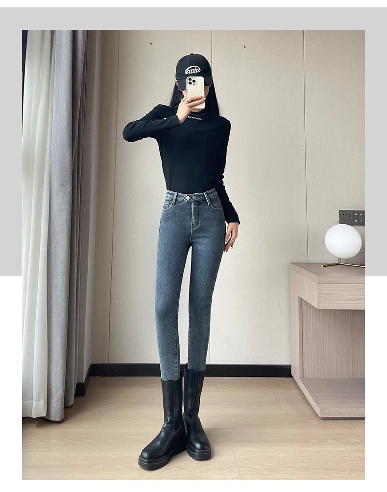 Fleece Skinny Warm Jeans Women Velvet Casual Thick Pencil Pants Basic