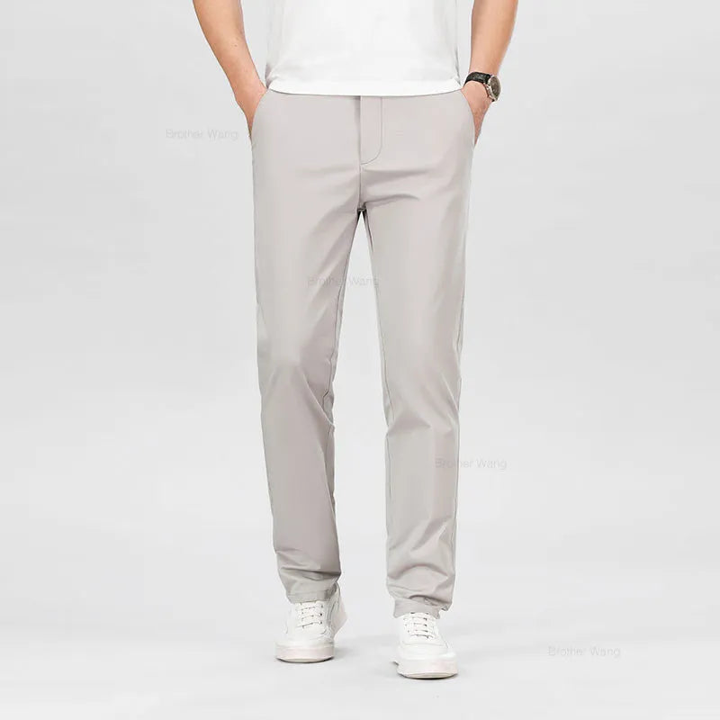 Men's Elastic Casual Pants Classic Solid Color Business Trousers