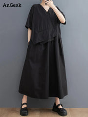 Vintage Patchwork Summer New In Dresses Fashion Short Sleeve