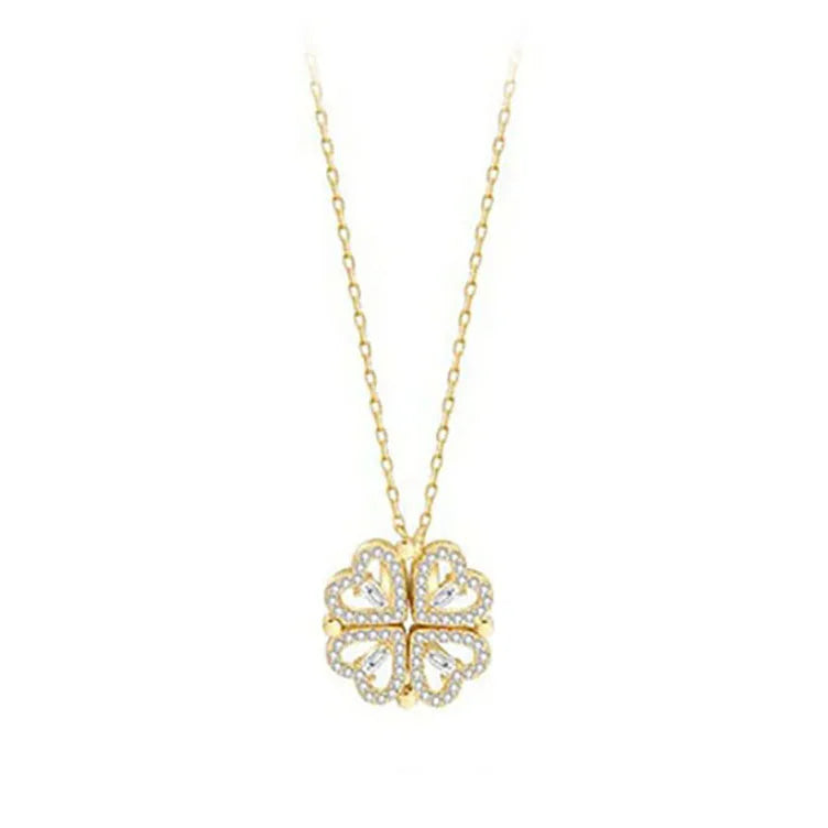 Heart Shaped Four Leaf Clover Pendant Necklace Choker Jewelry