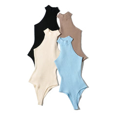 Summer Four Color Solid Skinny Style Stand-up Collar Sleeveless Bodysuit