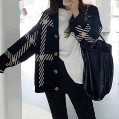 Stripes Knitted Cardigan Coat Buttons Sweater Casual Office Sweater