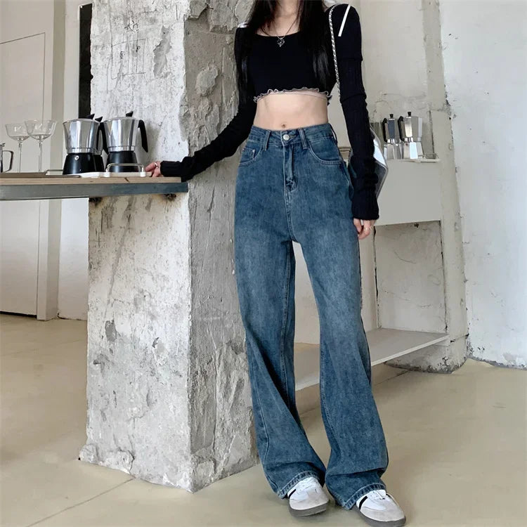 Retro Y2K Versatile Jeans Street Fashion Loose Straight Denim Trousers