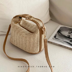 Woven Beige Grass Crossbody Bag Boho-chic Handbag Crochet Shoulder Bag