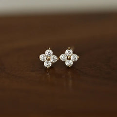 Silver Plated Zircon Flower Stud Earrings