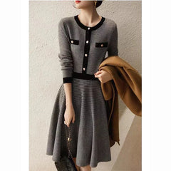 Vintage Houndstooth Elegant Fashion Dress Ladies Knitting