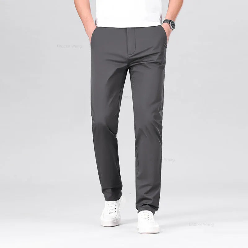 Men's Elastic Casual Pants Classic Solid Color Business Trousers