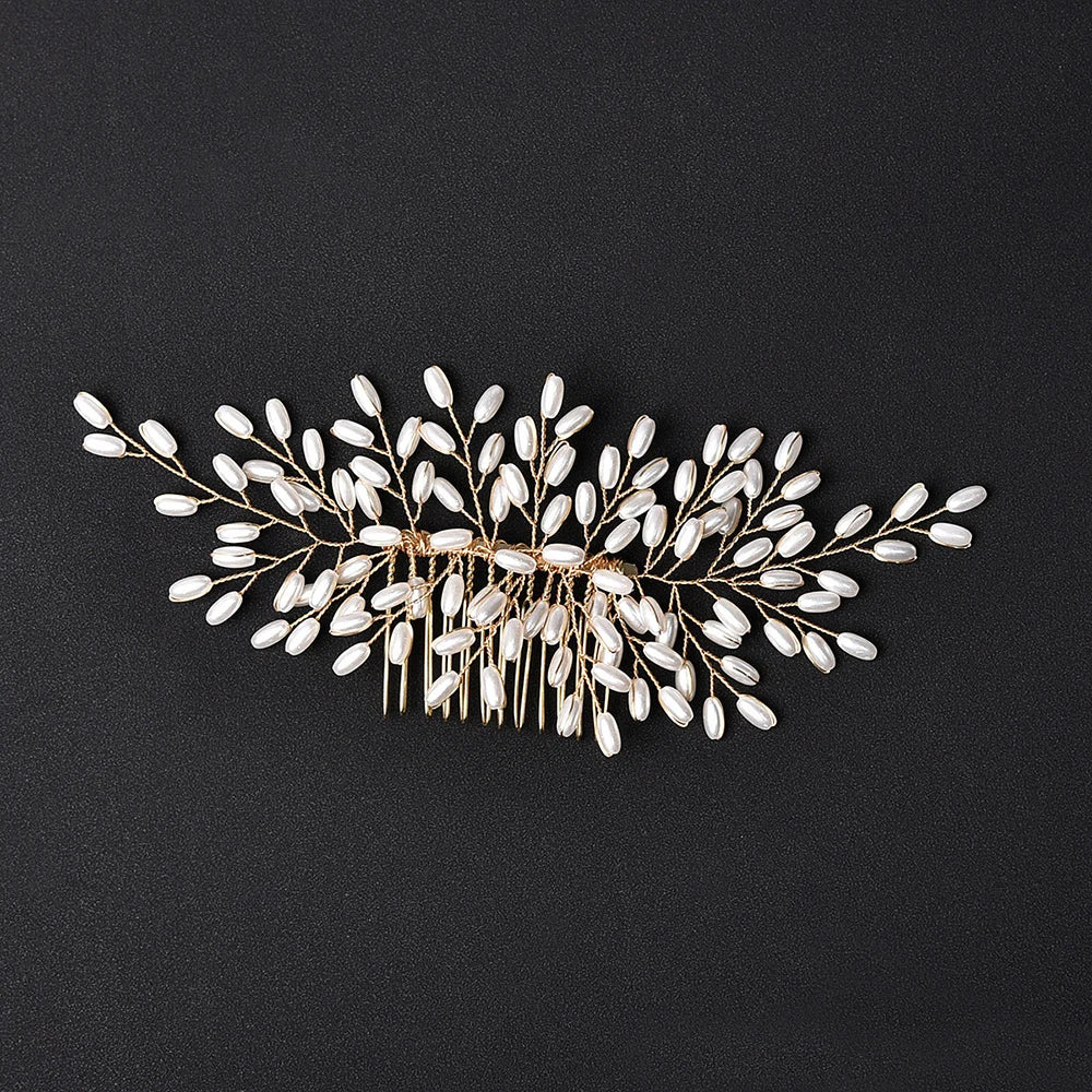 Crystal Pearl Hair Comb Clip Pin Alloy Leaf Hair Comb