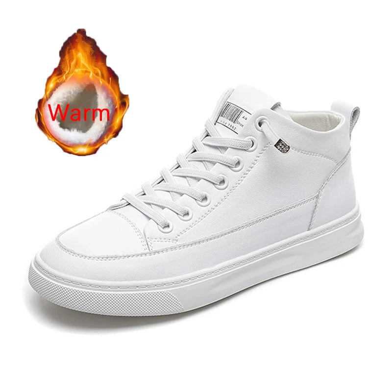 Genuine Leather Women Sneakers High Gang Vulcanized Shoes Fashion