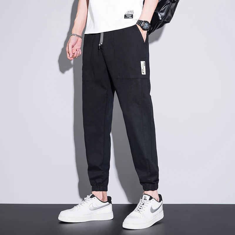 men's thin casual pants loose waist nine points elastic waist pants