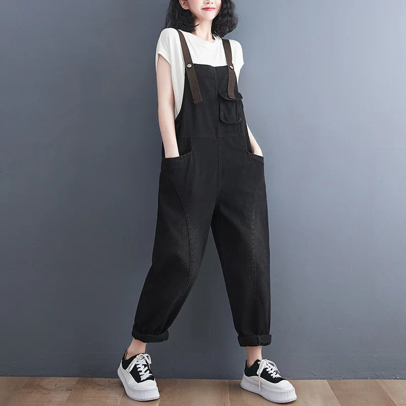 Denim Overalls Women Pockets Pencil Harem Jeans Jumpsuit