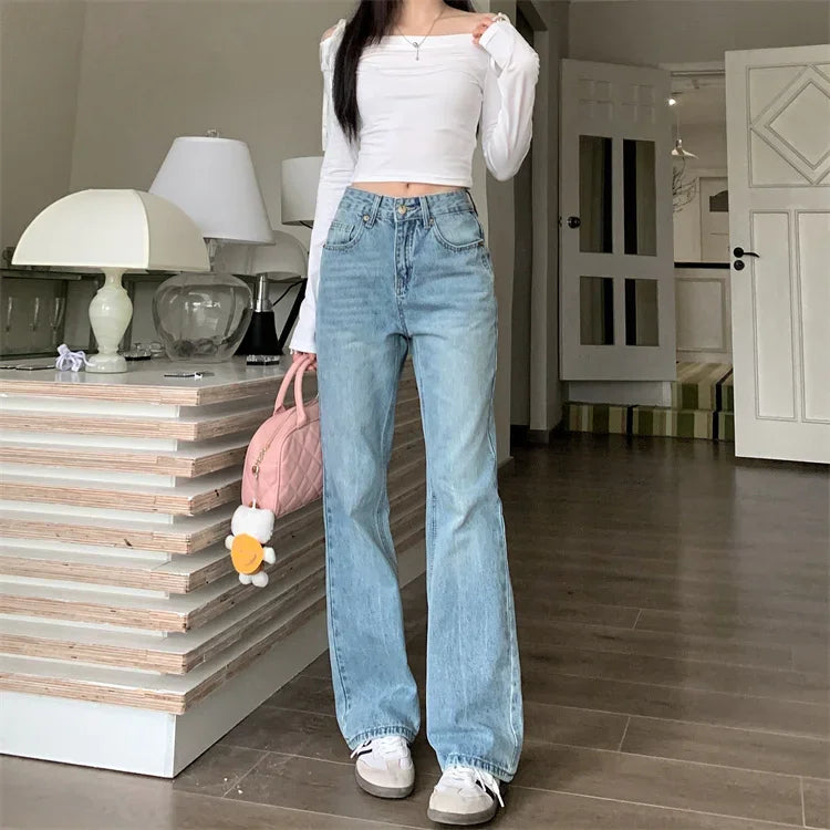 Retro Y2K Versatile Jeans Street Fashion Loose Straight Denim Trousers