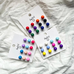 6Pair/set Colorful Candy Color Bead Stud Earring Set