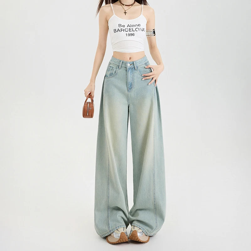 Lyocell Thin Woman Jeans High Waist Wide Leg Denim Clothing Design