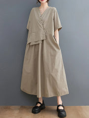 Vintage Patchwork Summer New In Dresses Fashion Short Sleeve