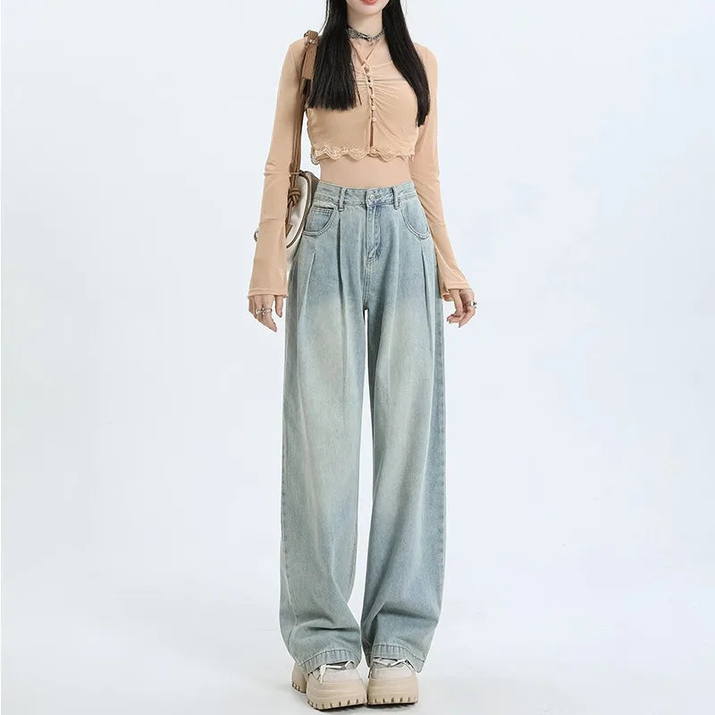 wide leg jeans for women loose fit high waist Jeans retro