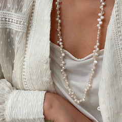 80cm Long Chain Pearls Necklace Silver Sweater Chain