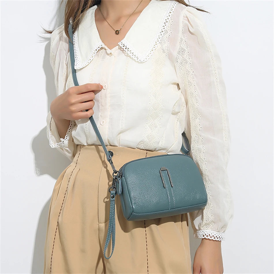 Genuine Leather Crossbody Bag Solid Color Clutch Phone Bags