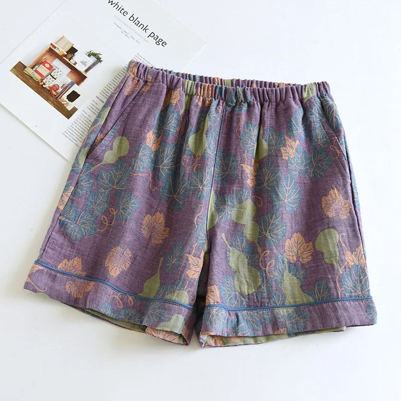 Shorts Cotton Vintage Yarn Weaving Printed Sleepwear Home Pants