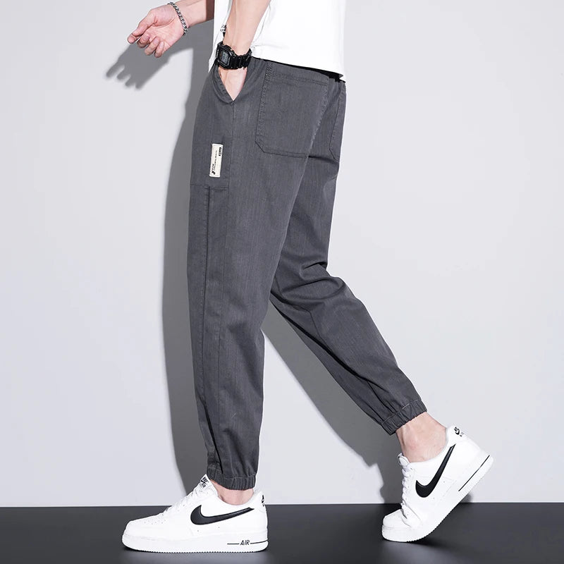 men's thin casual pants loose waist nine points elastic waist pants