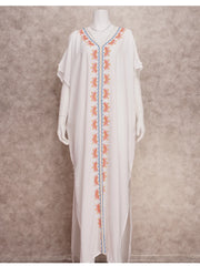 Long White Embroidered Plus Size Kaftan Cold Shoulder Maxi Dress