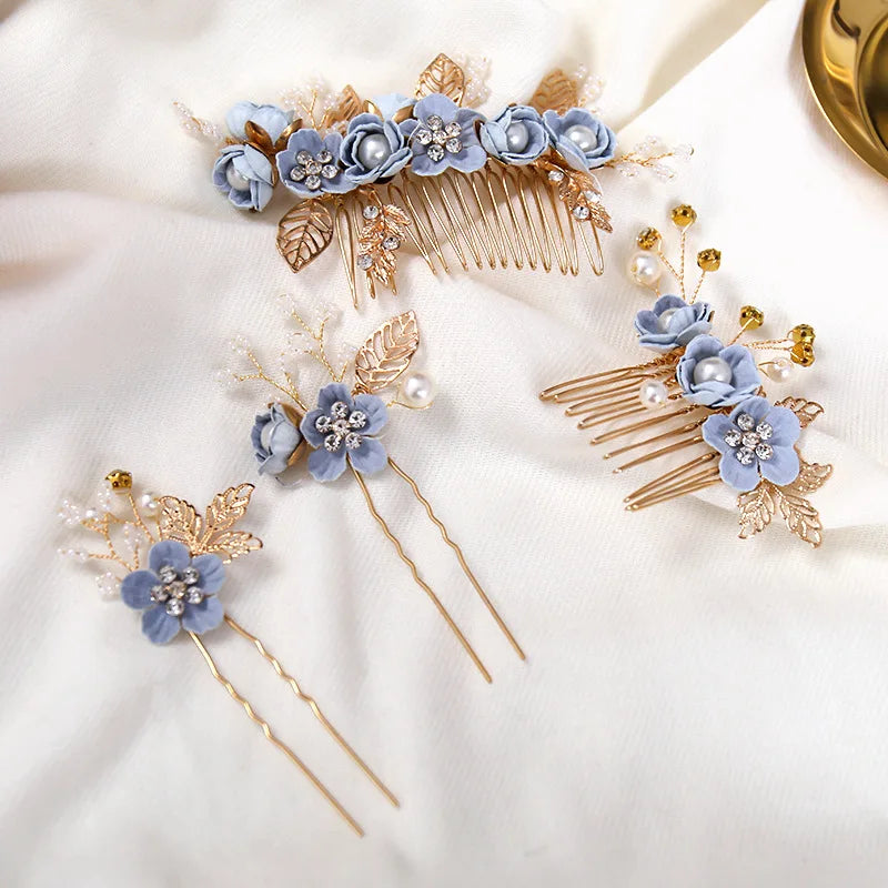 Bride Artificial Flower Beads Side Comb Accessories Jewelry