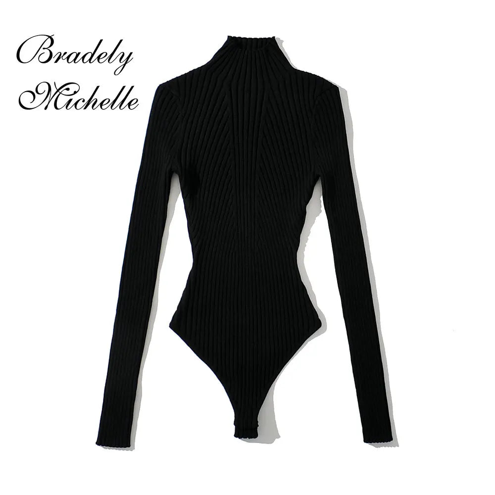 Women's Clothing Tops Solid Pullover High Collar Bodysuit