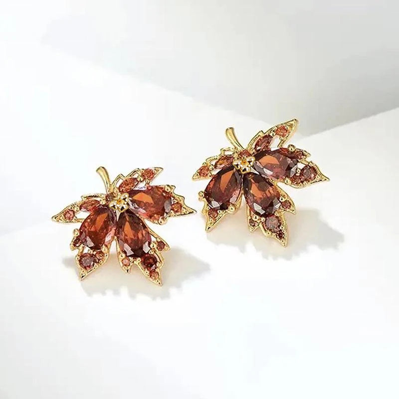 Chic Gold Color Maple Stud Earring Accessories Fashion