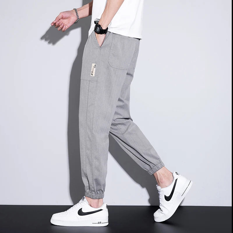 men's thin casual pants loose waist nine points elastic waist pants