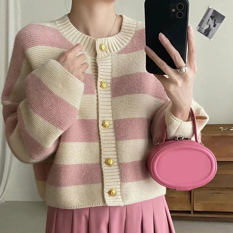 Striped Knitted Button Up Loose Cardigan Sweaters