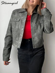 Women's Leather Jackets With Pockets Casual Thin Outerwear