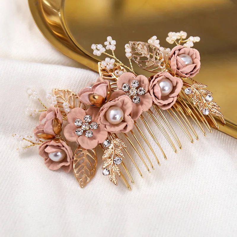 Bride Artificial Flower Beads Side Comb Accessories Jewelry