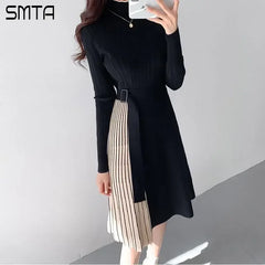 Vintage Elastic Knitted Sweater Midi Dresses Fashion Office Style