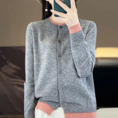 Knitted Cardigan Sweater Clothing O-neck Patchwork Long Sleeve Tops