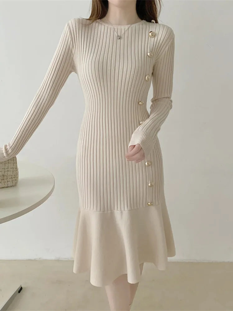 Fashion Elegant Clothing Knitted Vintage Dresses Sweater Dress