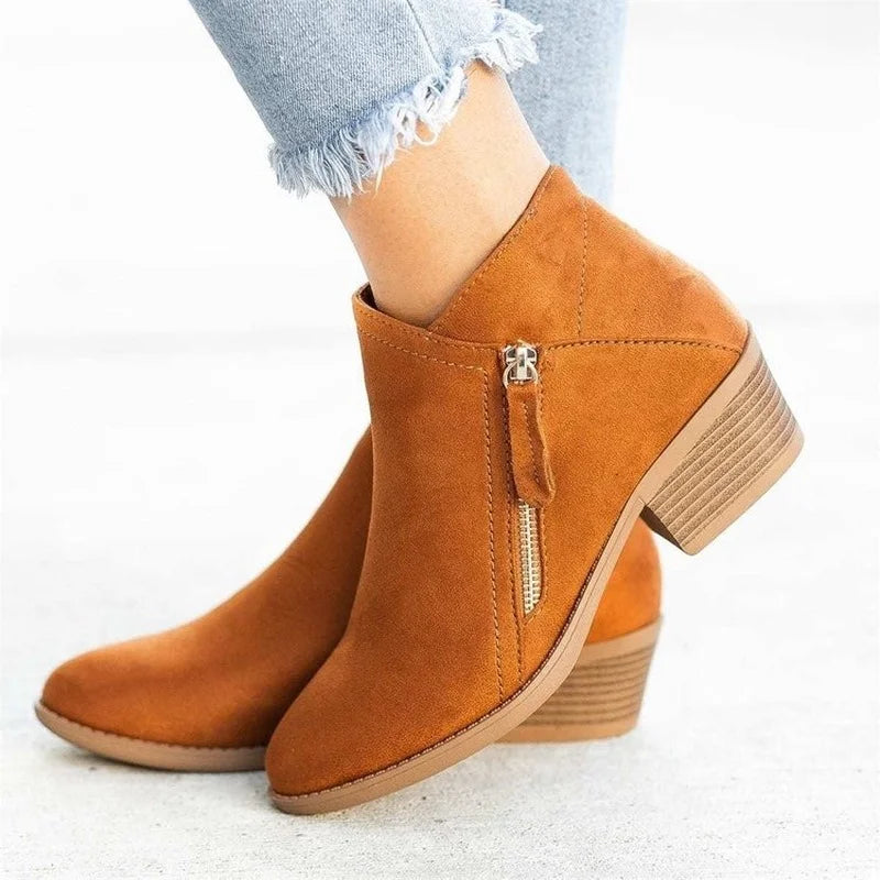 Women Booties Fashion Platform Side Zipper Heeled Ankle Style