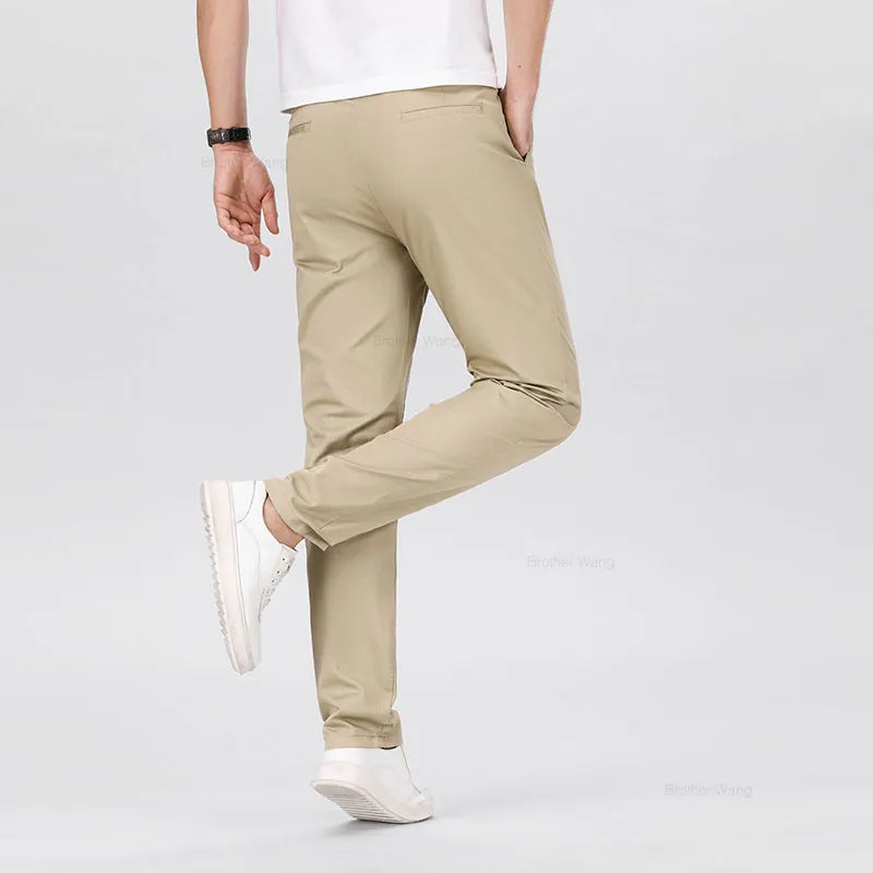 Men's Elastic Casual Pants Classic Solid Color Business Trousers