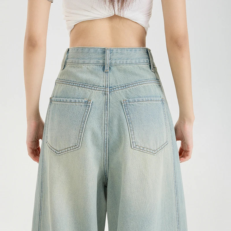Lyocell Thin Woman Jeans High Waist Wide Leg Denim Clothing Design