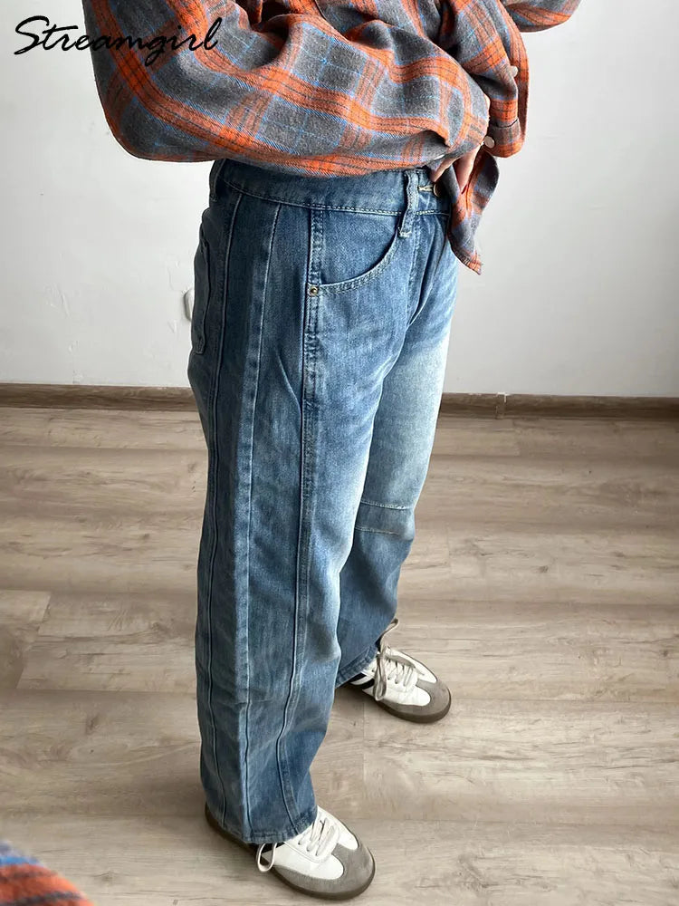 Baggy Streetwear Loose Low Waist Blue Wide Leg Jeans