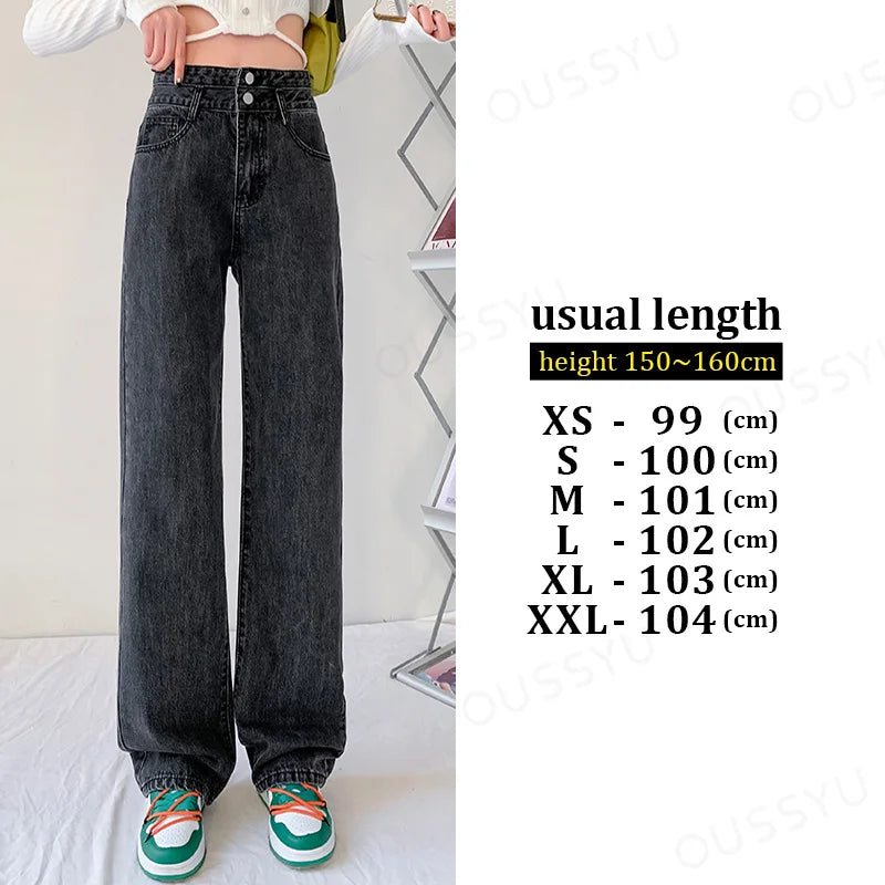 Jeans Women Straight Wide Leg Denim Cream Color High Waisted