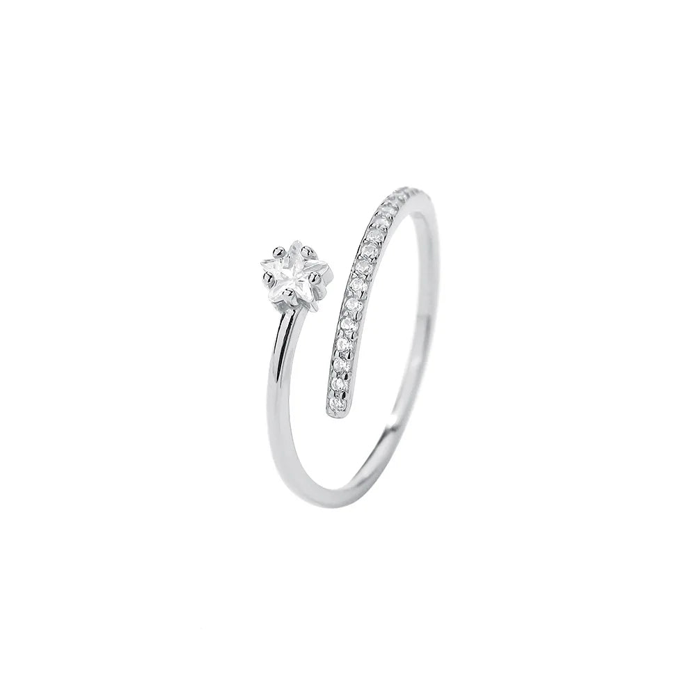 Women Silver Star CZ Ring Cute Gift for Birthday Jewelry