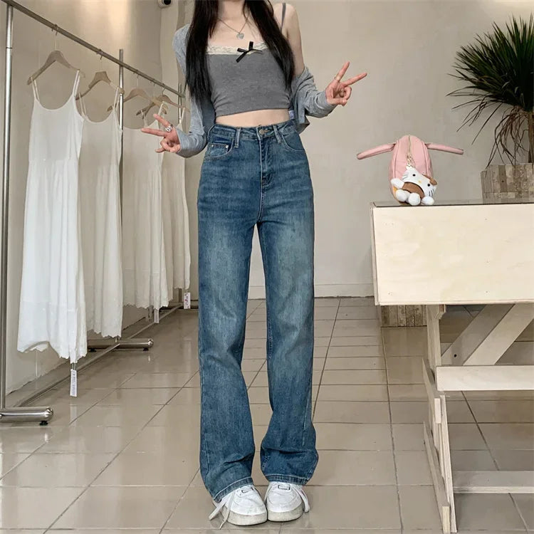 Retro Y2K Versatile Jeans Street Fashion Loose Straight Denim Trousers