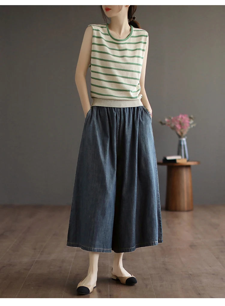 Trendy Wide Leg Jeans Skirts For Design Straight Loose Casual Solid Color