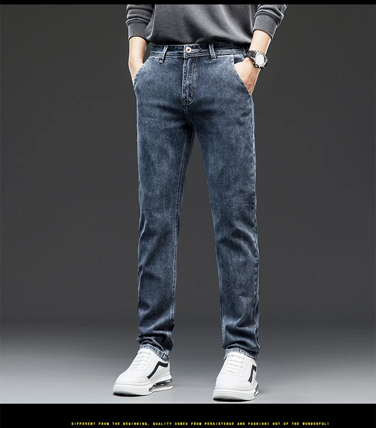 Denim Jeans Men Straight Stretch Regular Jeans