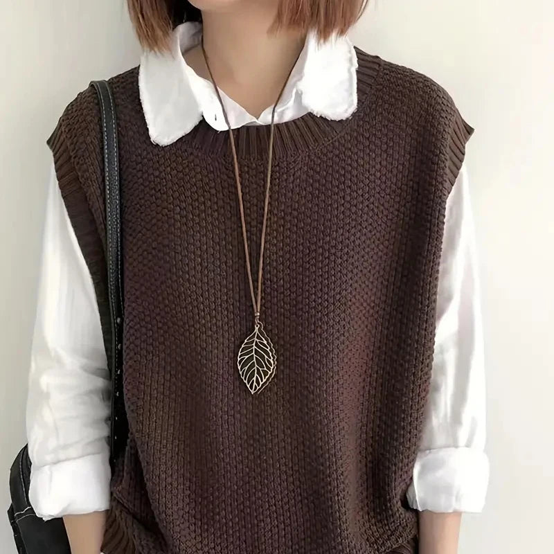 One Size Knitted Vest Irregular Hem Loose Sleeveless Jackets