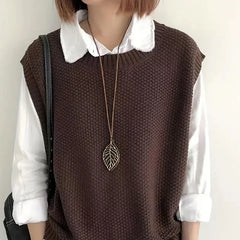 One Size Knitted Vest Irregular Hem Loose Sleeveless Jackets